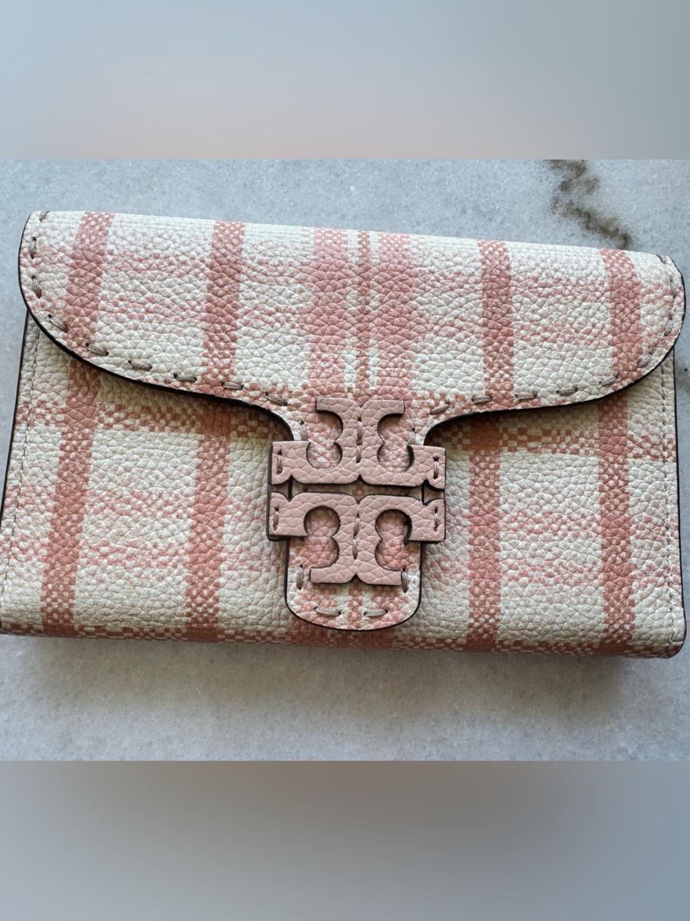 Tory Burch McGraw Printed Continental Wallet Pink Plaid NWOT